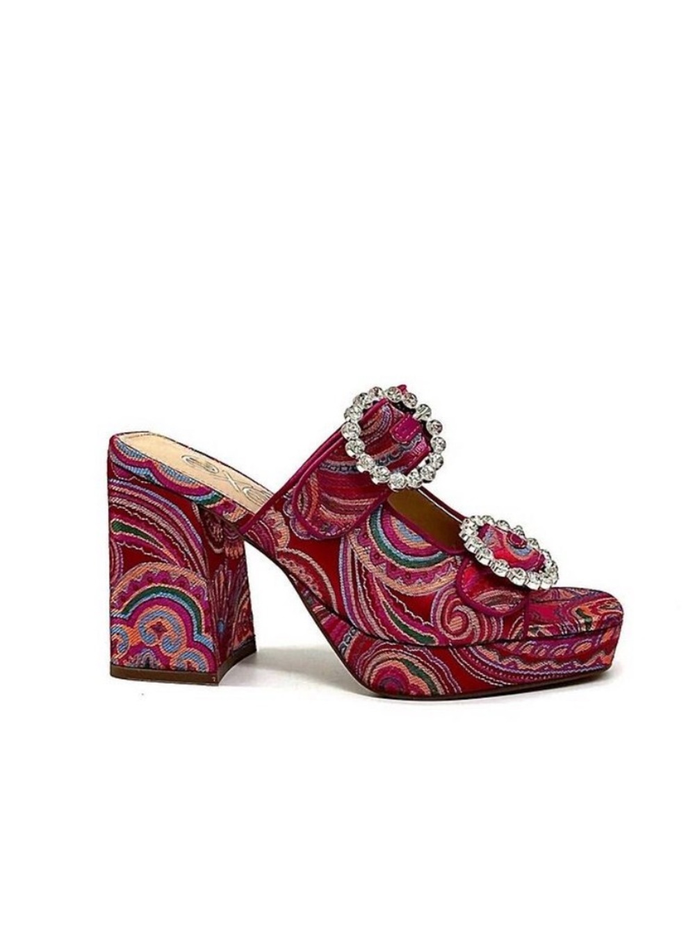Rhinestone Buckle Pink Patterned Platform Sandal - Picture 2 of 4